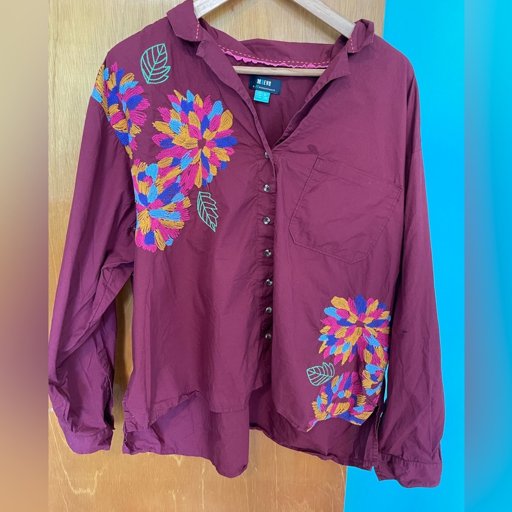 Burgundy, embroidered blouse